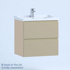 600mm Traditional 2 Drawer Wall Hung Bathroom Vanity Basin Unit (Fully Assembled) - Lucente Matt Cashmere