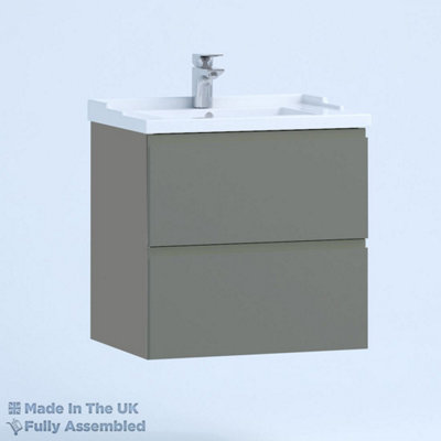 600mm Traditional 2 Drawer Wall Hung Bathroom Vanity Basin Unit (Fully Assembled) - Lucente Matt Dust Grey