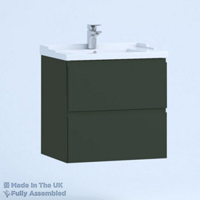 600mm Traditional 2 Drawer Wall Hung Bathroom Vanity Basin Unit (Fully Assembled) - Lucente Matt Fir Green