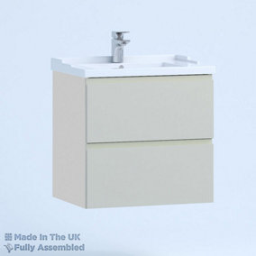 600mm Traditional 2 Drawer Wall Hung Bathroom Vanity Basin Unit (Fully Assembled) - Lucente Matt Light Grey