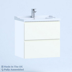 600mm Traditional 2 Drawer Wall Hung Bathroom Vanity Basin Unit (Fully Assembled) - Lucente Matt White
