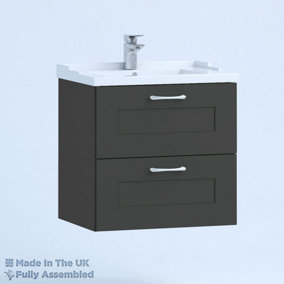 600mm Traditional 2 Drawer Wall Hung Bathroom Vanity Basin Unit (Fully Assembled) - Oxford Matt Anthracite