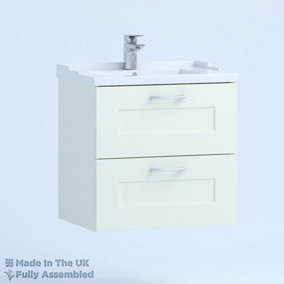 600mm Traditional 2 Drawer Wall Hung Bathroom Vanity Basin Unit (Fully Assembled) - Oxford Matt Ivory