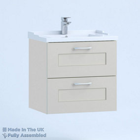 600mm Traditional 2 Drawer Wall Hung Bathroom Vanity Basin Unit (Fully Assembled) - Oxford Matt Light Grey