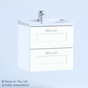 600mm Traditional 2 Drawer Wall Hung Bathroom Vanity Basin Unit (Fully Assembled) - Oxford Matt White