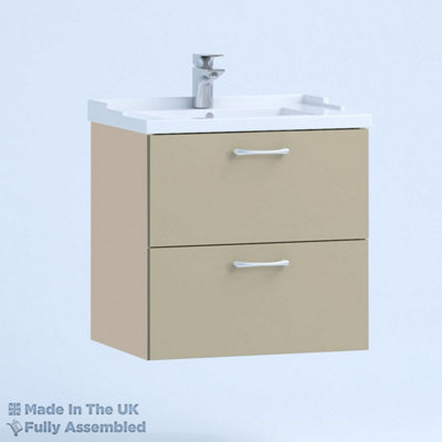 600mm Traditional 2 Drawer Wall Hung Bathroom Vanity Basin Unit (Fully Assembled) - Vivo Gloss Cashmere