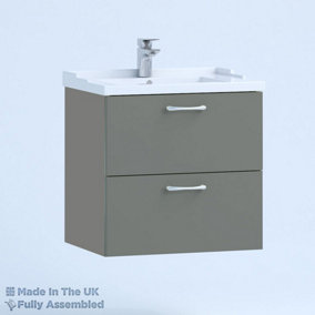 600mm Traditional 2 Drawer Wall Hung Bathroom Vanity Basin Unit (Fully Assembled) - Vivo Gloss Dust Grey