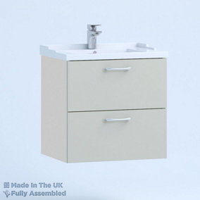 600mm Traditional 2 Drawer Wall Hung Bathroom Vanity Basin Unit (Fully Assembled) - Vivo Gloss Light Grey