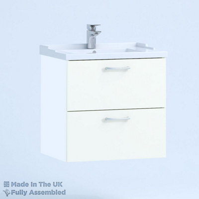 600mm Traditional 2 Drawer Wall Hung Bathroom Vanity Basin Unit (Fully Assembled) - Vivo Gloss White Price Comparisons | Compare The Build
