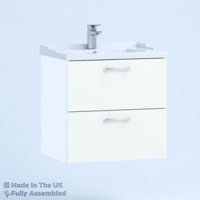 600mm Traditional 2 Drawer Wall Hung Bathroom Vanity Basin Unit (Fully Assembled) - Vivo Gloss White