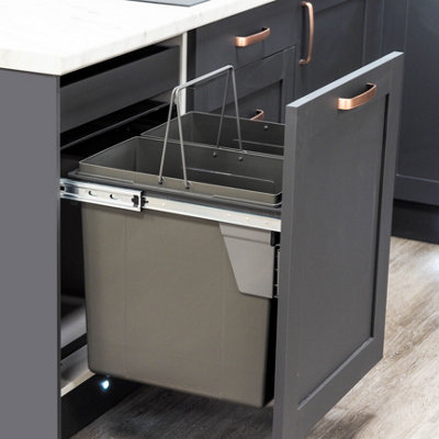 600mm Under Counter Bin Pull Out Kitchen Waste Recycling Cabinet 2 x 45L Dark Grey