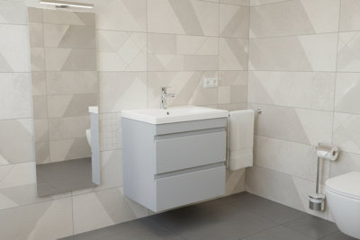 600mm Vanity Unit Gloss Light Grey Wall Hung Bathroom Cabinet with Soft ...