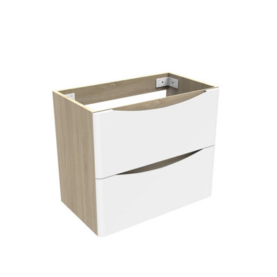 600mm Wall Hung Bathroom Vanity Unit without Basin Matt White+Oak 2