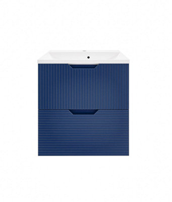 600mm wall hung blue bathroom vanity unit with basin and drawers