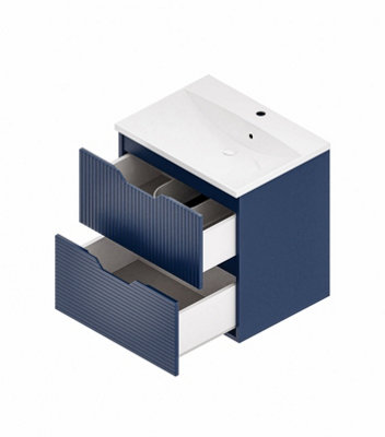 600mm wall hung blue bathroom vanity unit with basin and drawers