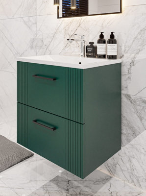 600mm wall hung green bathroom vanity unit with basin and drawers