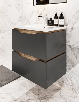 600mm wall hung grey bathroom vanity unit with basin and drawers Price Comparisons | Compare The Build