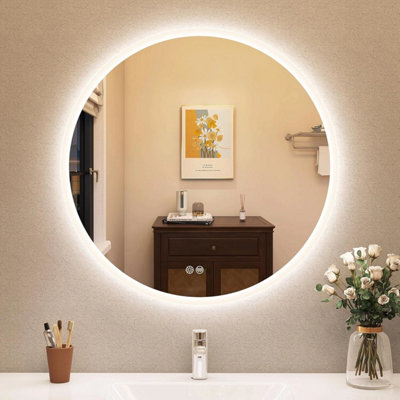 600mm Whirlwind Wall Mounted Round LED Bathroom Mirror with 3 Light ...