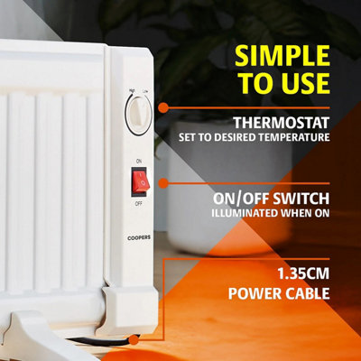 600W Oil Filled Radiator, Low Level Slim Design with Thermostatic ...