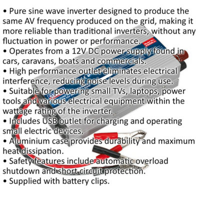 600W Power Inverter - 12V DC to 230V 50Hz - Pure Sine Wave - High Performance
