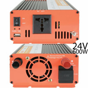 600W Power Inverter 24V DC to 230V & USB Lorry Truck Caravan Converter Adapter