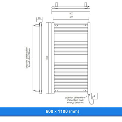 600x1100mm Straight Chrome Heated Towel Warmer Ladder Rail Radiator
