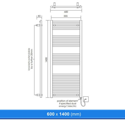 600x1400mm Straight Chrome Heated Towel Warmer Ladder Rail Radiator