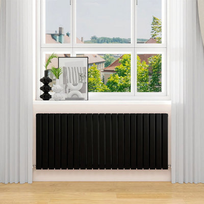 600x1428mm Horizontal Double Flat Panel Designer Radiator Black