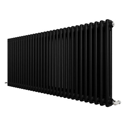 600x1460mm Horizontal Traditional 2 Column Cast Iron Style Radiator Black