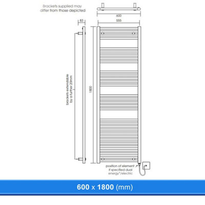 600x1800mm Straight Chrome Heated Towel Warmer Ladder Rail Radiator