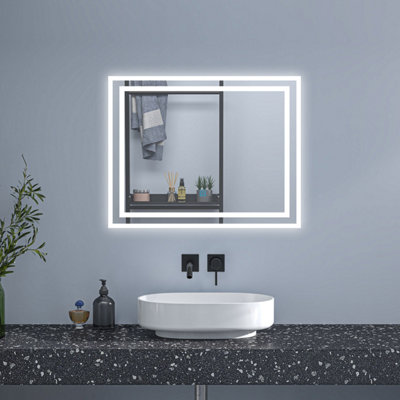 600x500mm Bathroom Mirror with LED Lights and Anti-fog Function, Touch  Sensor Switch, Cool White Lighting Vertical & Horizontal