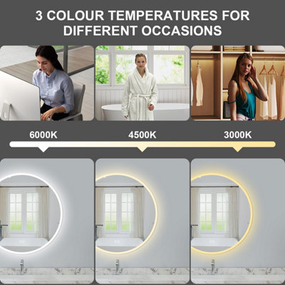 600x600mm Bathroom Round 3 Colors Dimmable LED Mirror with Bluetooth ...