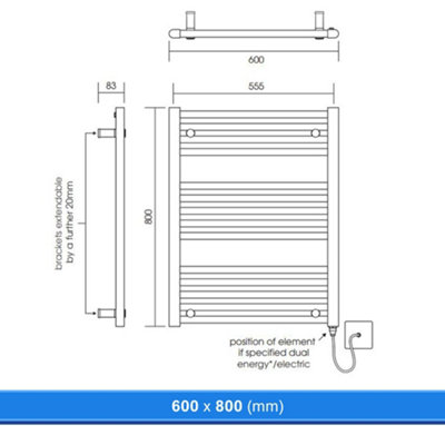 600x800mm Straight Chrome Heated Towel Warmer Ladder Rail Radiator