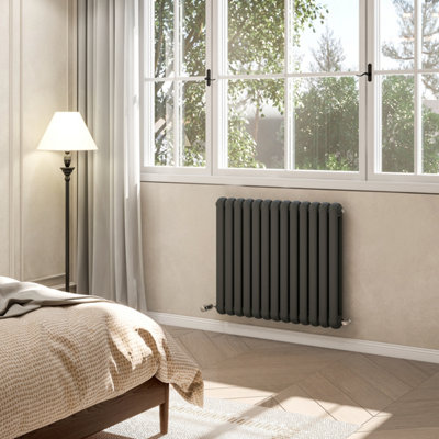 600x804mm Horizontal Modern Style 2 Column Cast Iron Radiator Anthracite