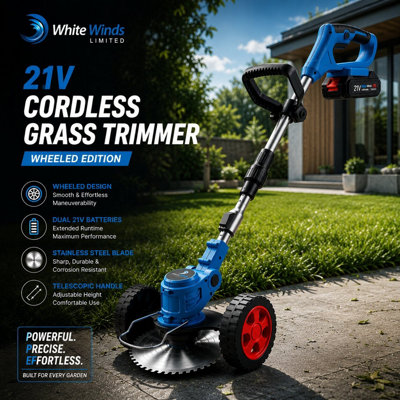  - White Winds Limited 21V Cordless Grass TrimmerWheeled Lawn Edger With 2 Batteries
