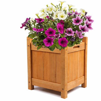 Natural Wooden Planter Box For FlowersHerbs And Shrubs30 X 30 X 38Cm from B&Q