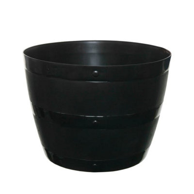 Black 34Cm Large Black Barrel Plant Pot Tub Outdoor Plastic Garden Planters Vegetable Flower from B&Q