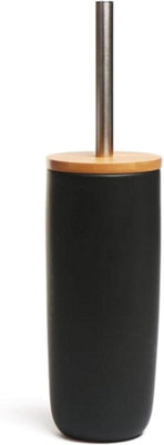 Aamen Toilet Brush & Holder With Bamboo LidPlastic & Toilet Cleaner Brush HolderBlack from B&Q