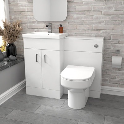 B&Q -  White Vanity Basin CabinetWc Unit & Comfort Back To Wall Toilet