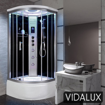 B&Q -  Miami 900 Quadrant Steam Shower CabinBlack