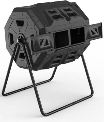 Xample Black Dual Chamber Compost Tumbler Bin,Heavy-Duty Rotating Outdoor Composter Bin With Aeration System For Garden Organic Waste 160L