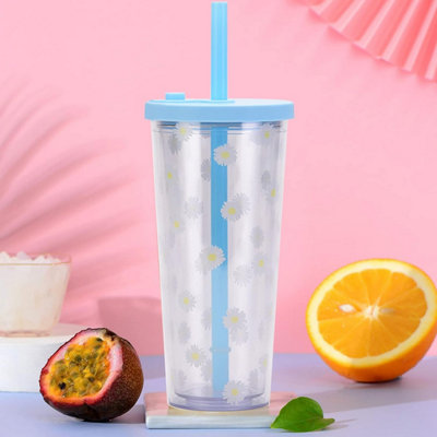 Xample Reusable Boba Cup Double Wall Insulated Smoothie Tumbler With Resealable Lid 20Oz &wide Straw Bubble Tea Cup For Milk Tea (Blue) from B&Q