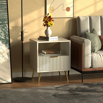 Hygrad Built to Survive Bedside Table Living Room End Table Sofa Side Table Bedside Table Nightstand White Golden Legs from B&Q