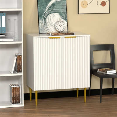 Hygrad Built to Survive Storage Cabinet White Wooden Living Room Office Home Display Cabinet Gold Legs from B&Q