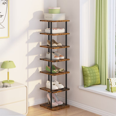 Huhote 7 Tier Narrow Wood Color Metal Shoe Rack Organizer Shoe Stand Shoe Shelf For Closet Hallway Entryway Front Door Small Space from B&Q