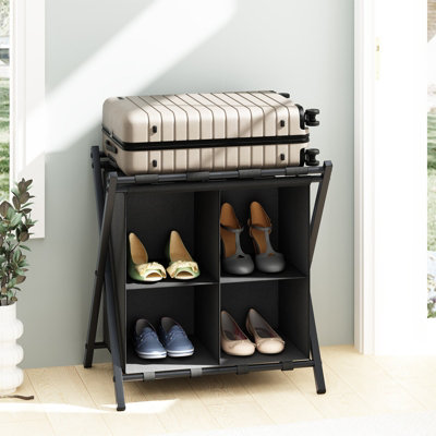 Huhote Unisex Black 2-Tier Metal Luggage Rack With Storage Shelf Suitcase Stand Home In Size 23.6 - Image 2