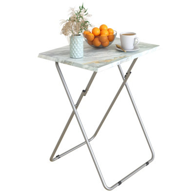 B&Q -  Folding Snack Table Small Spaces Side Table End Table Coffee Table Beside Table Sofa Table Outdoor Home Grey Marble Finish