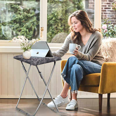 Huhote Folding Snack Table Small Spaces Side Table End Table Coffee Table Beside Table Sofa Table Outdoor Living Room Dark Marble from B&Q