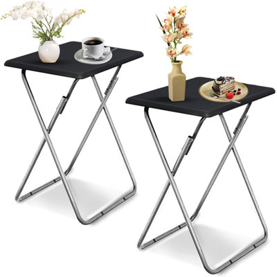 B&Q -  Folding Snack Table Small Spaces Side Table End Table Coffee Table Beside Table Sofa Table Outdoor Living Room Black 2Pcs