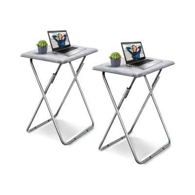 Huhote Folding Snack Table Small Spaces Side Table End Table Coffee Table Beside Table Outdoor Living Room White Marble 2Pcs from B&Q